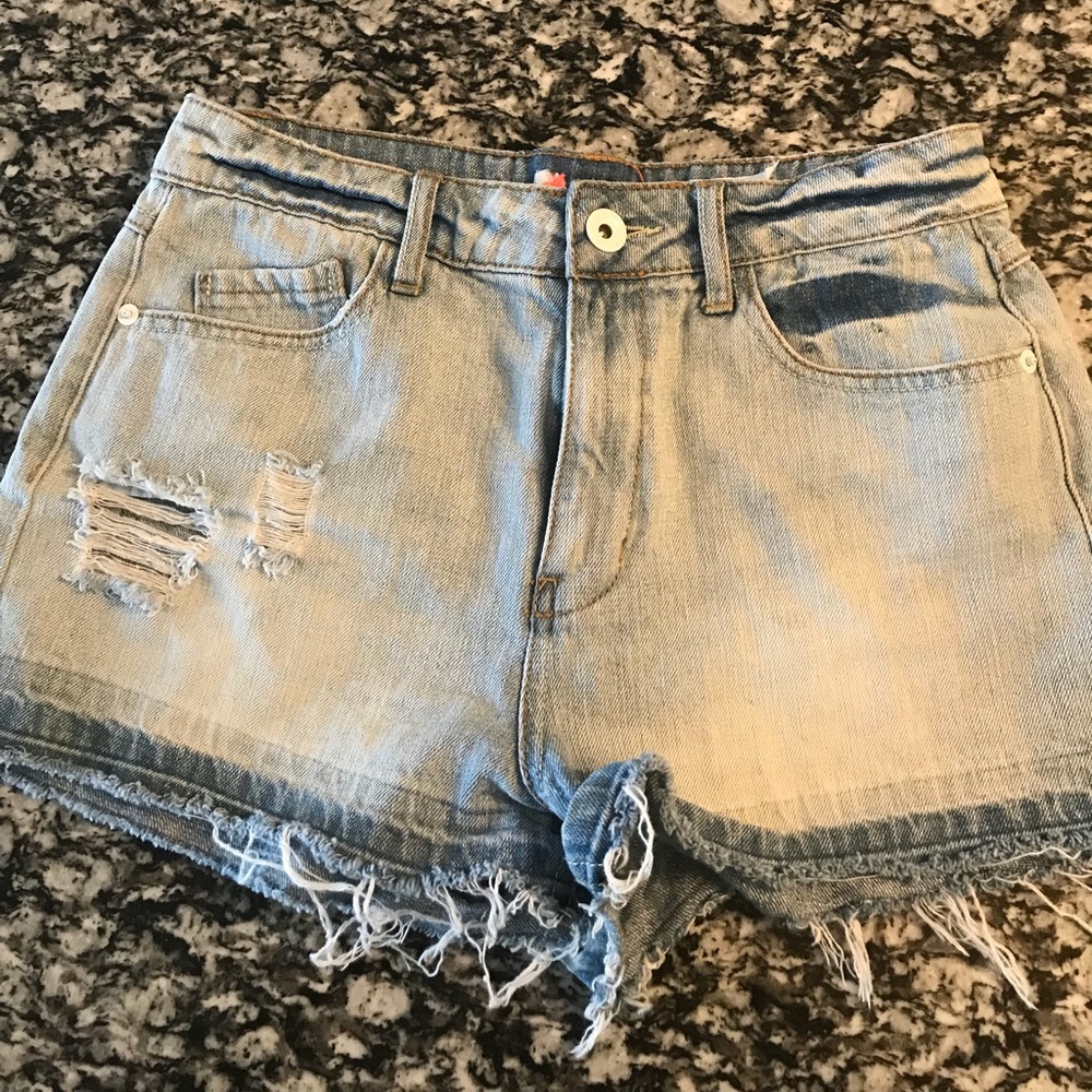 Distressed high waisted denim shorts